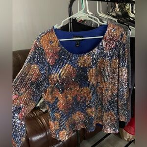 Attitudes by Renee Blue and Copper Sequin Scoop-Neck Top